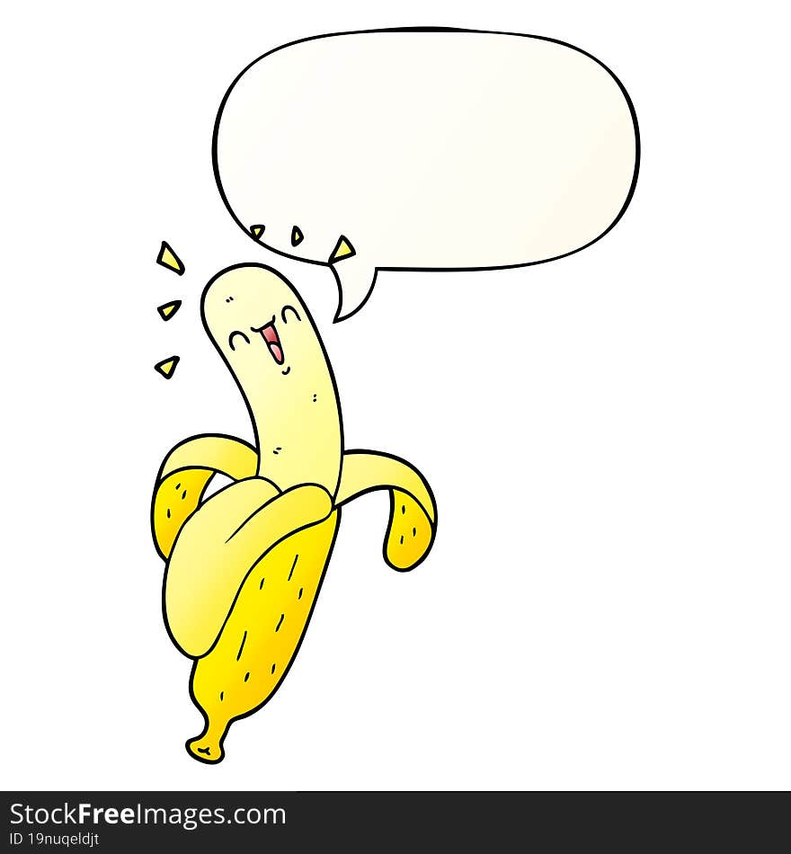 cartoon banana and speech bubble in smooth gradient style