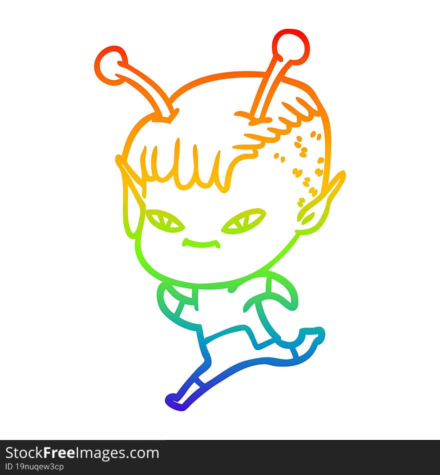 rainbow gradient line drawing cute cartoon alien girl