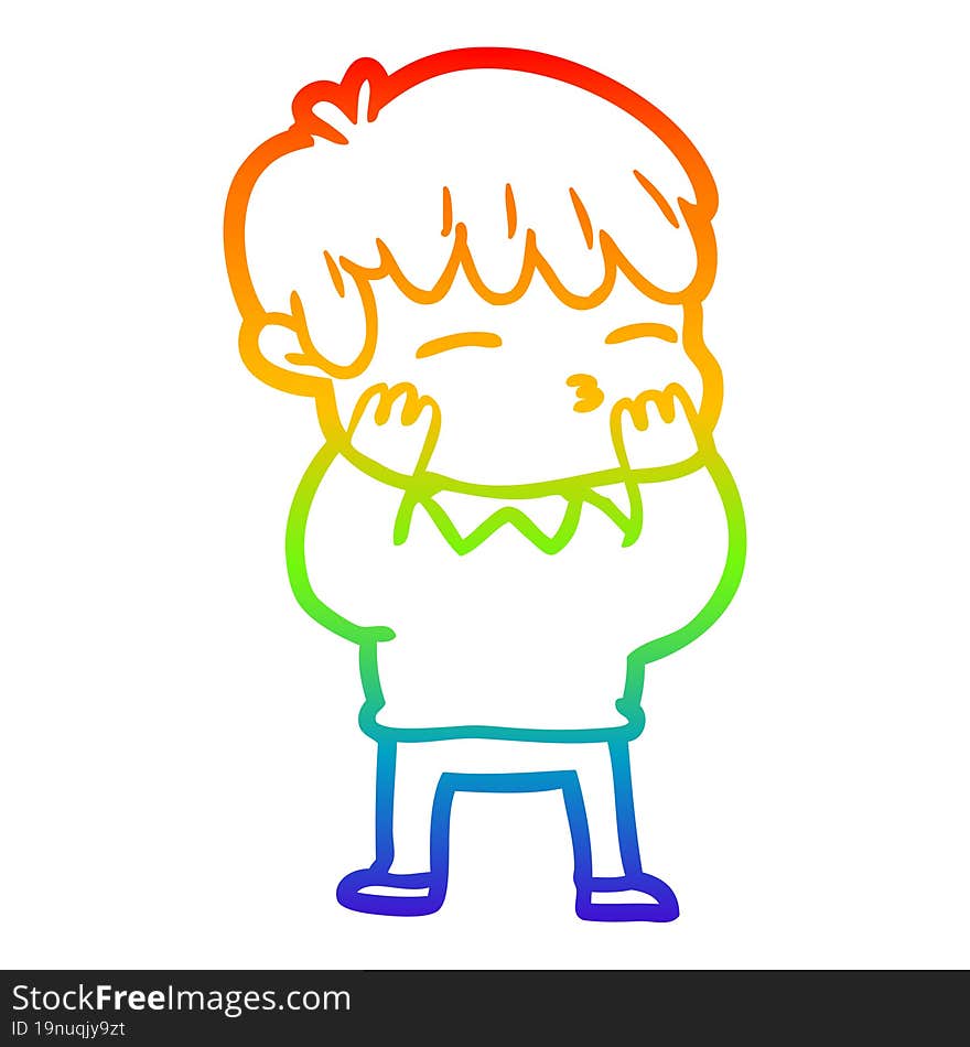 Rainbow Gradient Line Drawing Cartoon Curious Boy