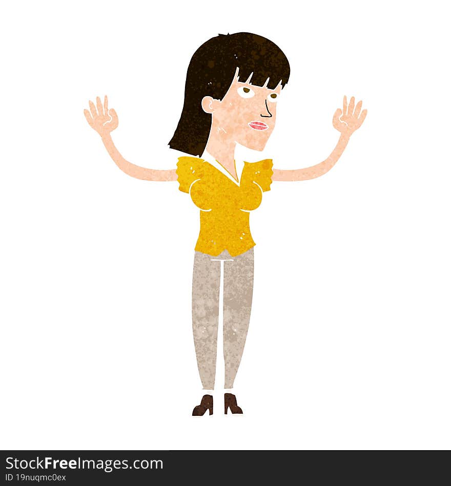 cartoon woman throwing hands in air