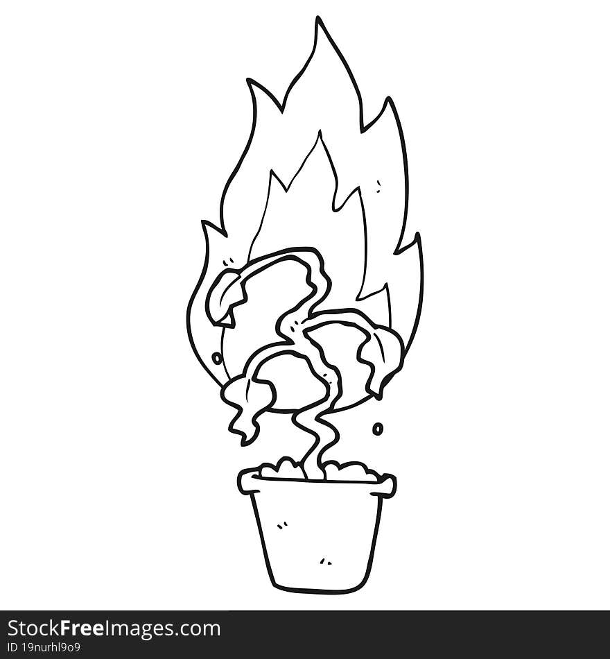 Black And White Cartoon Burning Plant