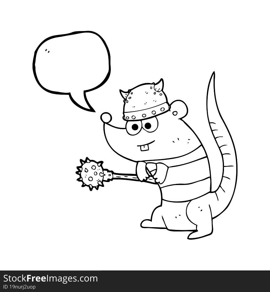 freehand drawn speech bubble cartoon rat warrior