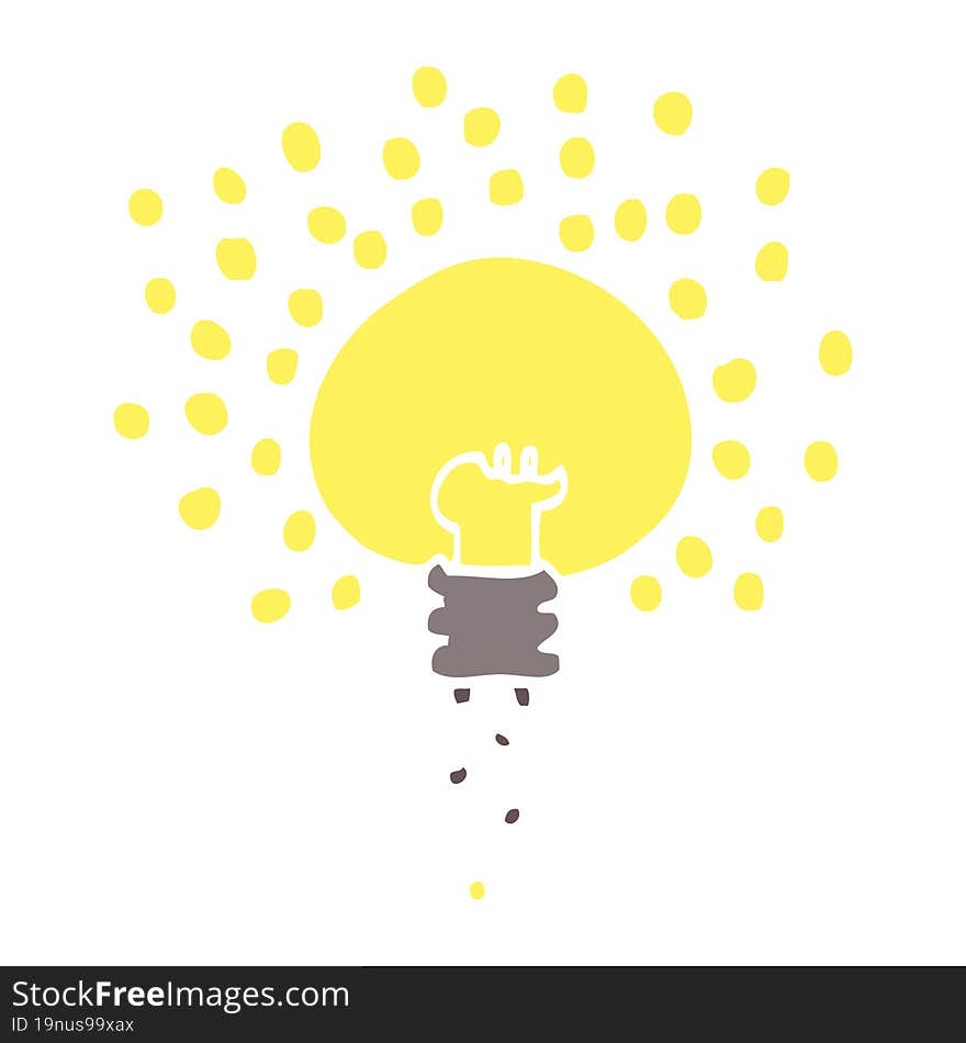 flat color illustration cartoon shining light bulb