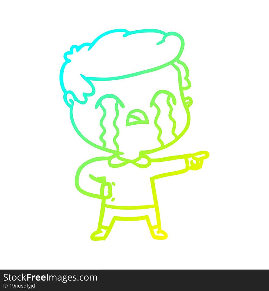 cold gradient line drawing of a cartoon man crying