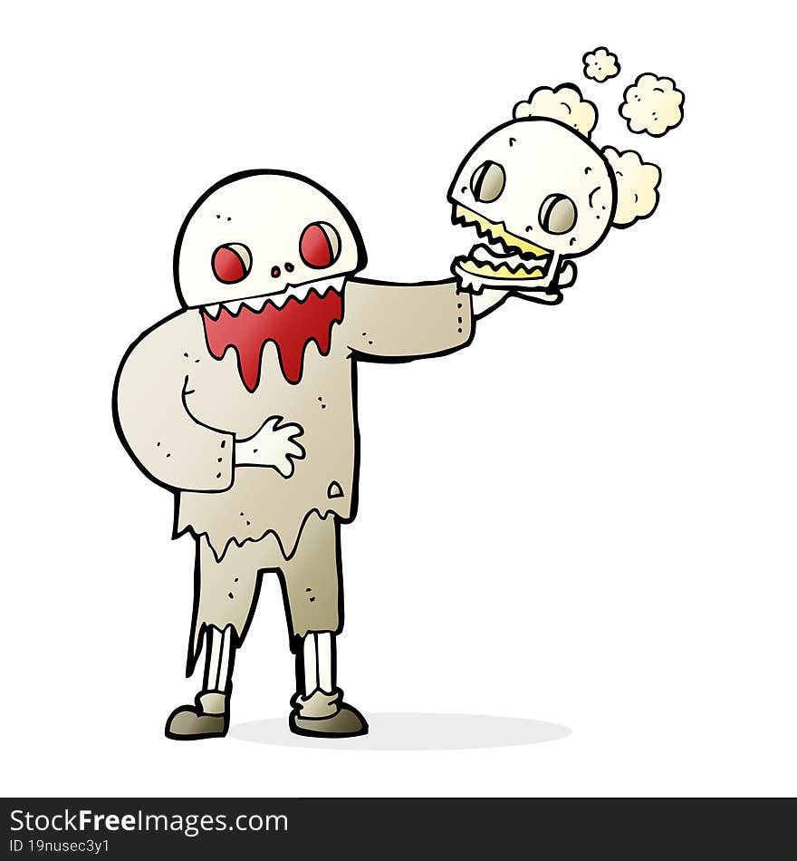 cartoon zombie holding a skull