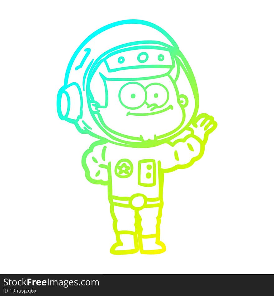 cold gradient line drawing of a happy astronaut cartoon