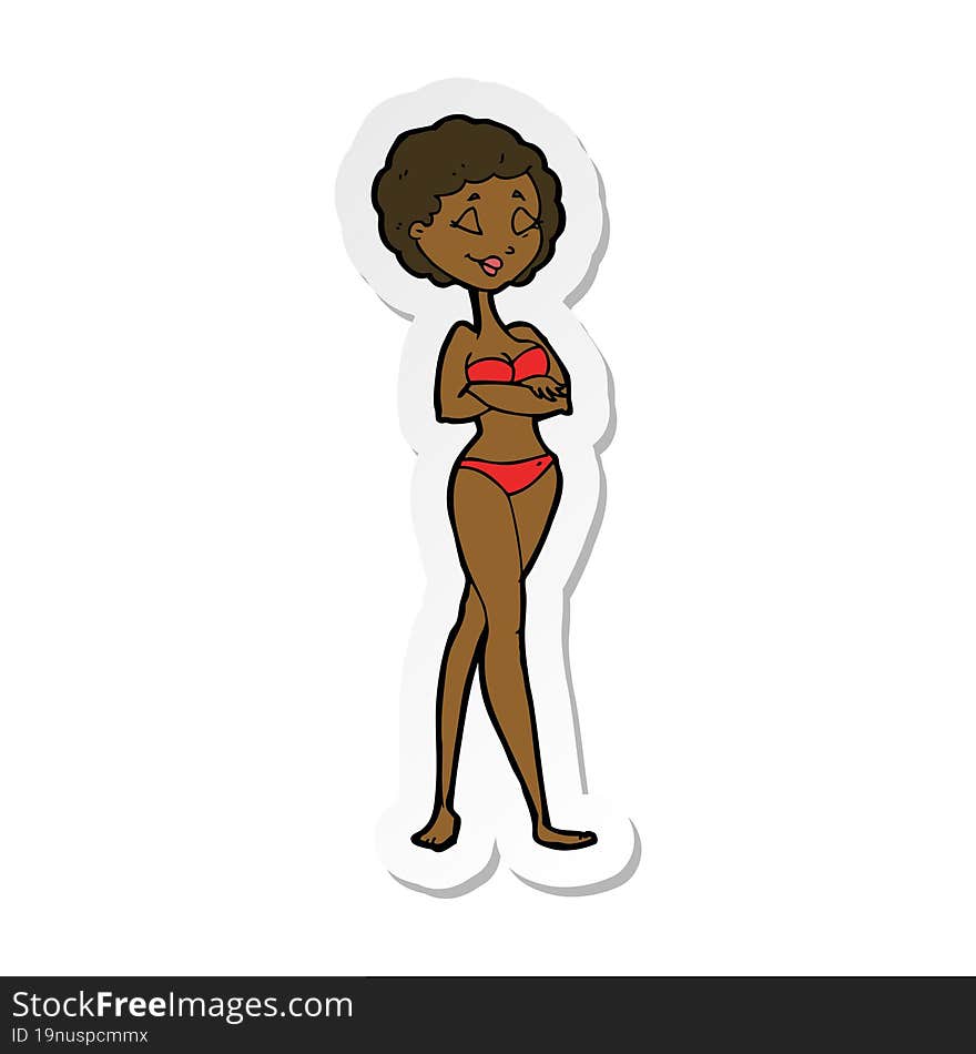 sticker of a cartoon retro woman in bikini