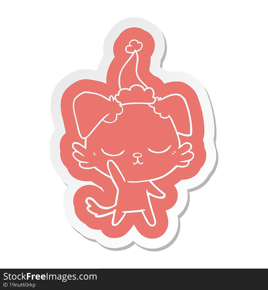 cute quirky cartoon  sticker of a dog wearing santa hat