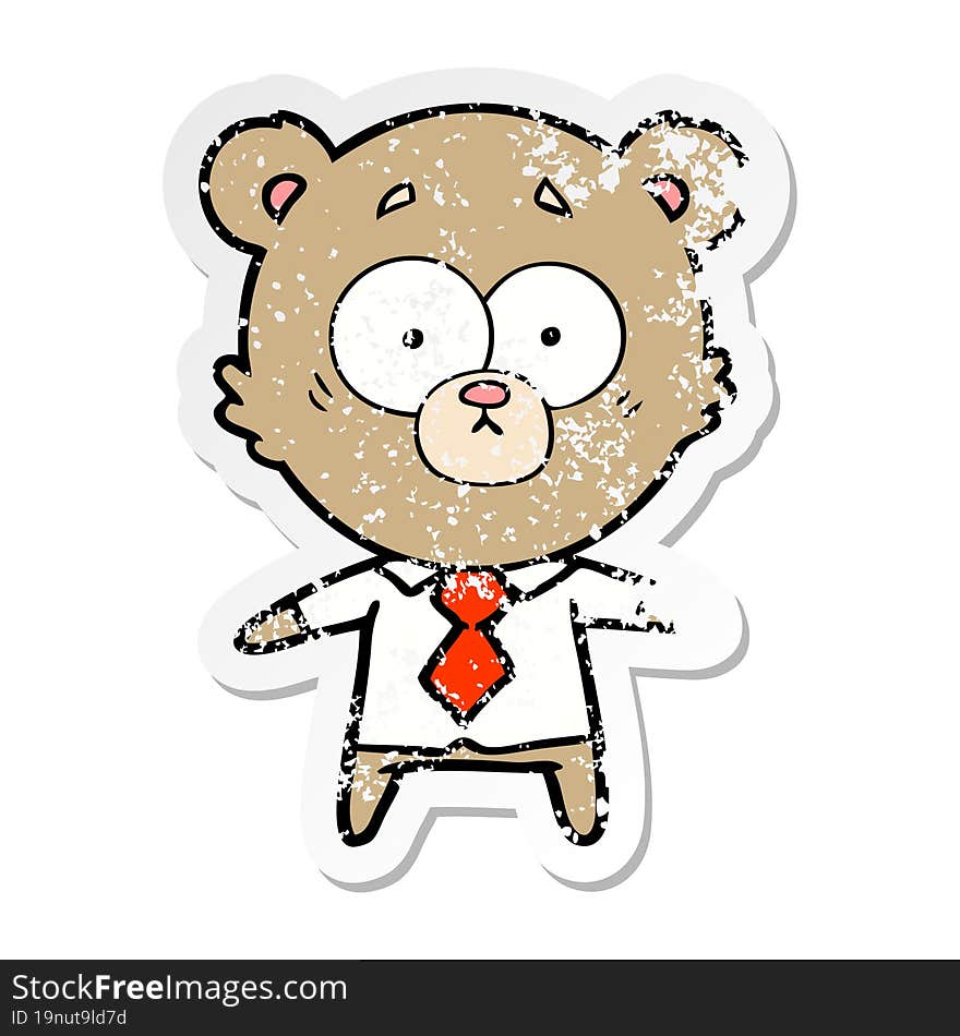 distressed sticker of a surprised bear cartoon