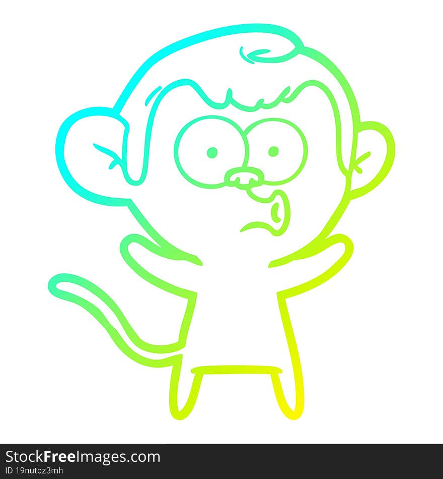 Cold Gradient Line Drawing Cartoon Surprised Monkey