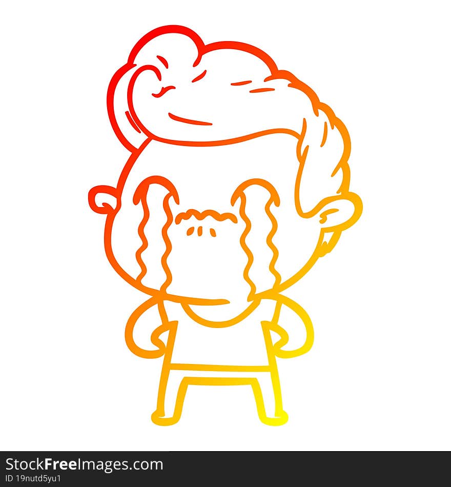 warm gradient line drawing of a cartoon man crying