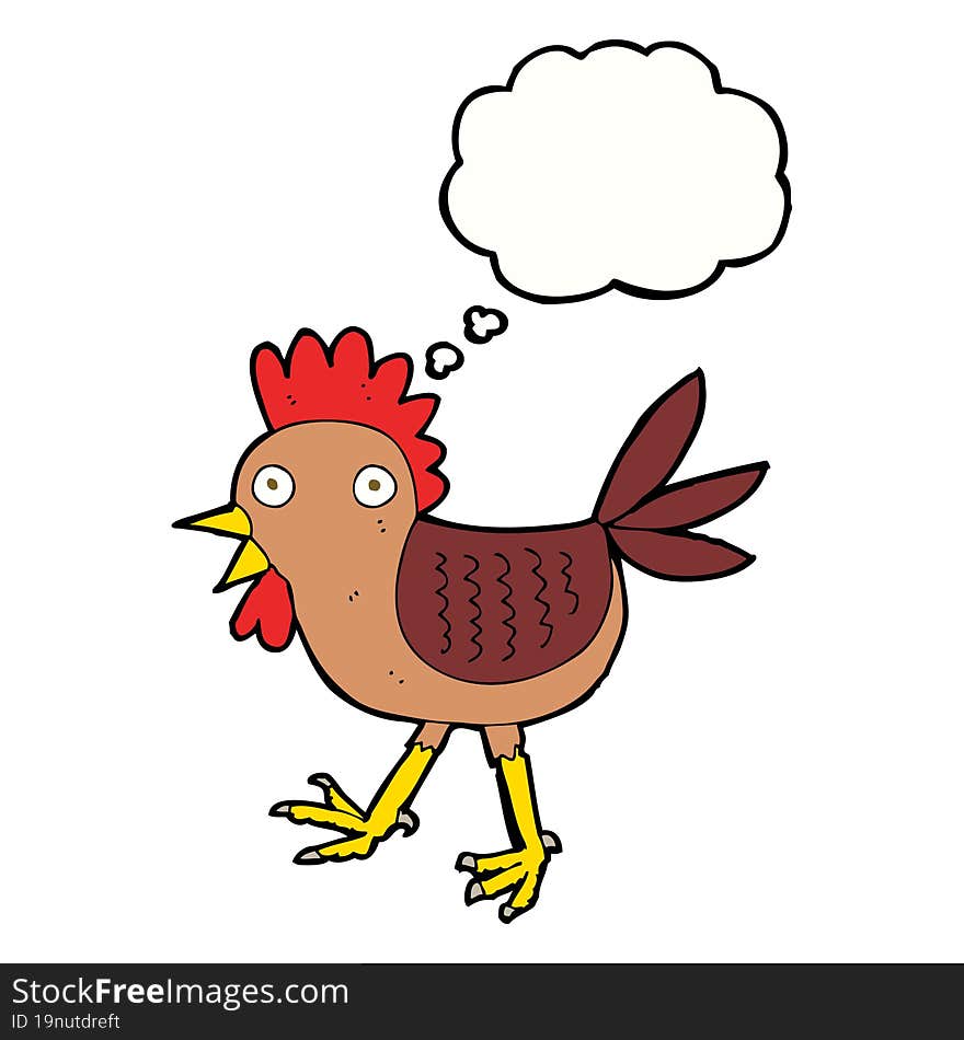 Funny Cartoon Chicken With Thought Bubble