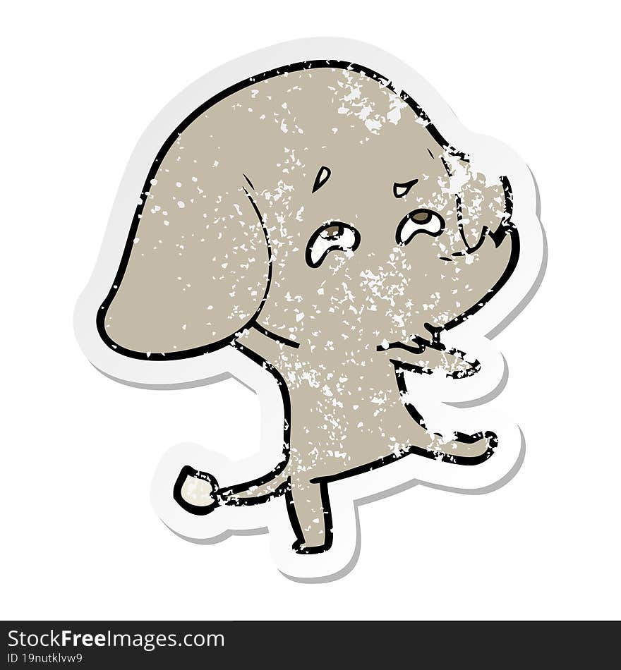 distressed sticker of a cartoon elephant remembering