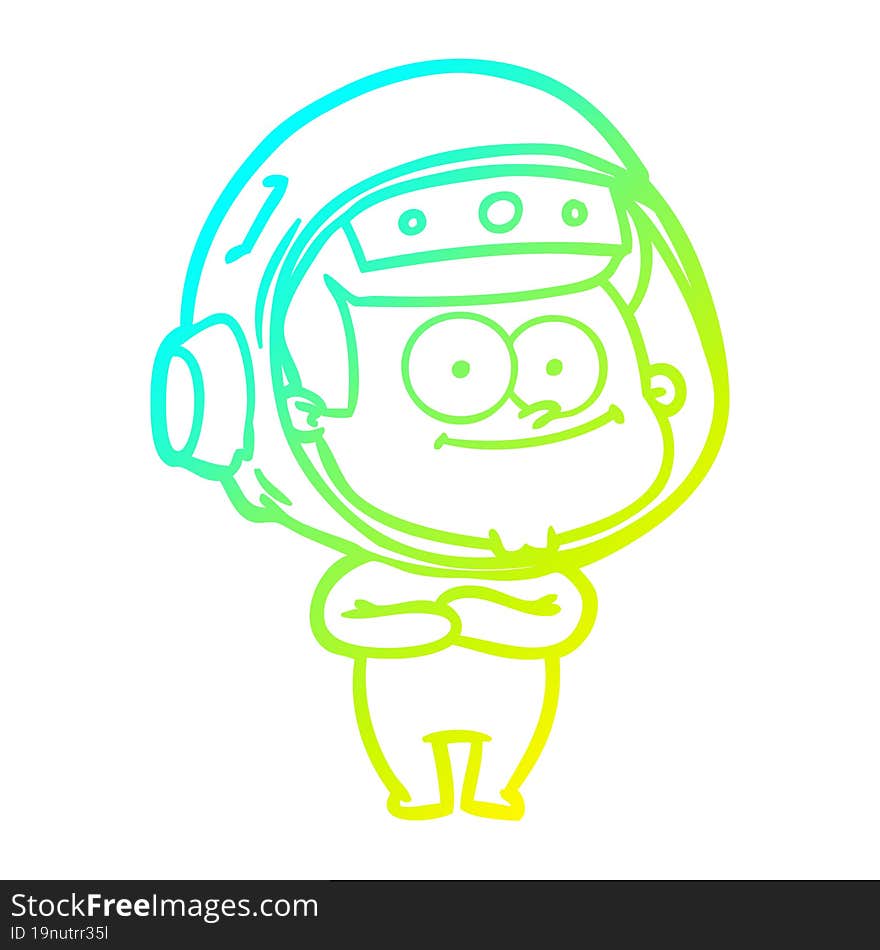 cold gradient line drawing of a happy astronaut cartoon