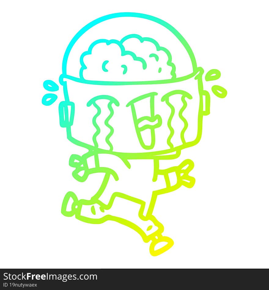 cold gradient line drawing cartoon crying robot running