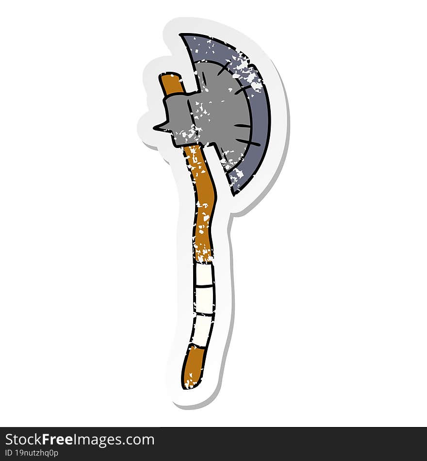 hand drawn distressed sticker cartoon doodle of a medieval axe