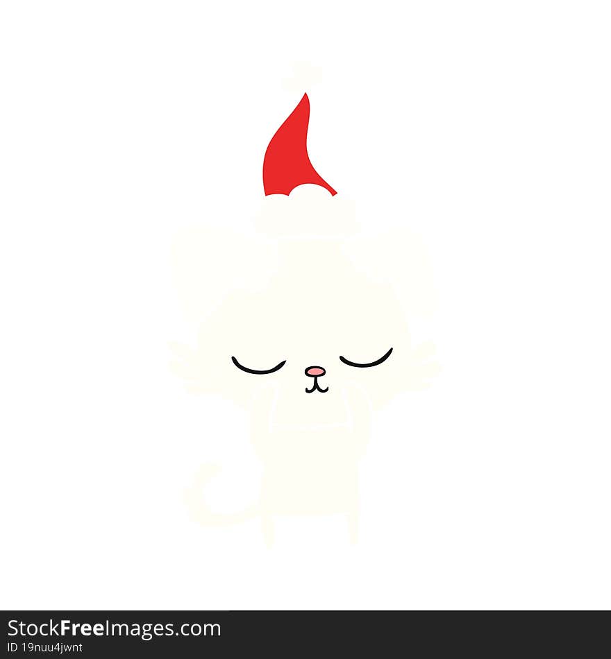 cute flat color illustration of a dog wearing santa hat