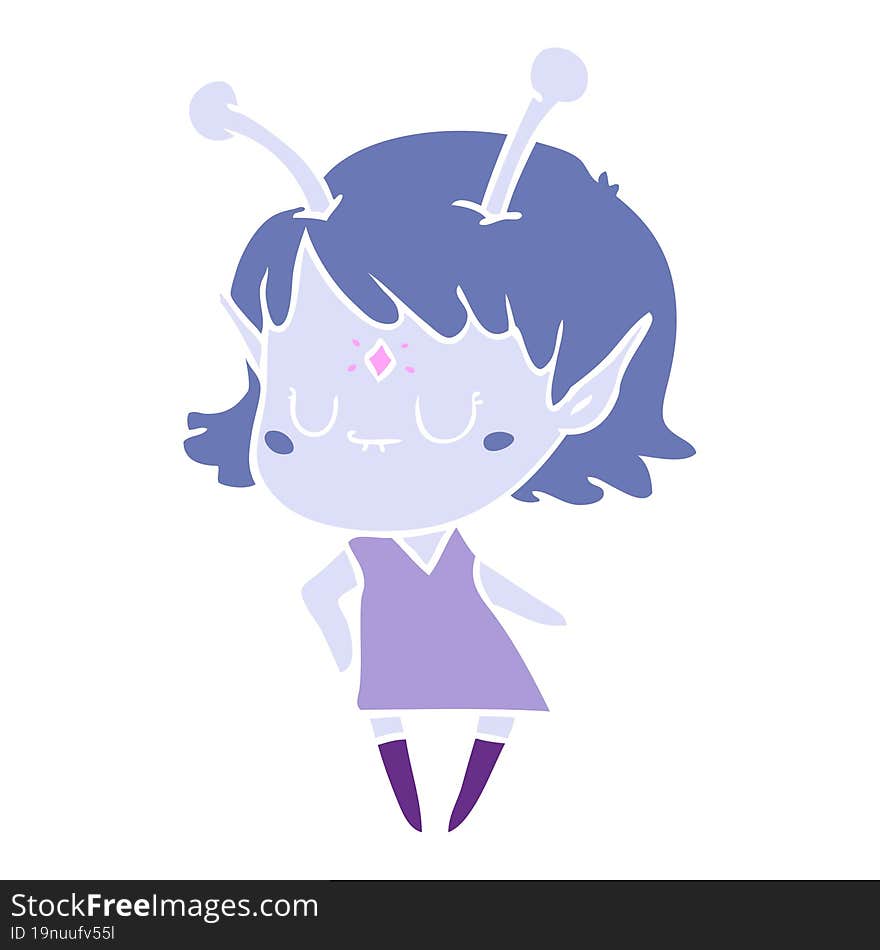 flat color style cartoon alien girl