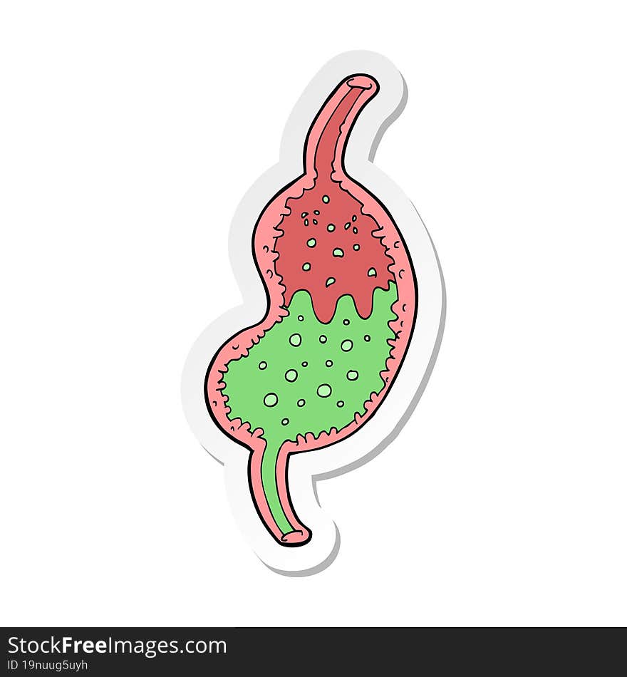 sticker of a cartoon bubbling stomach