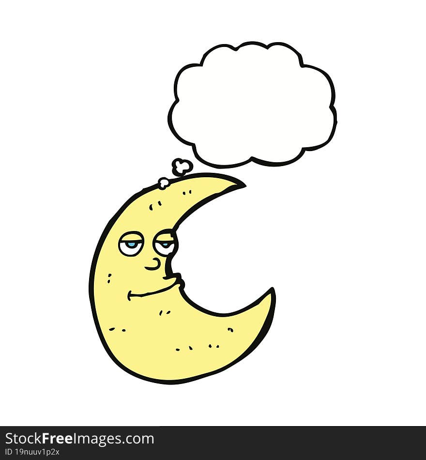 happy cartoon moon with thought bubble