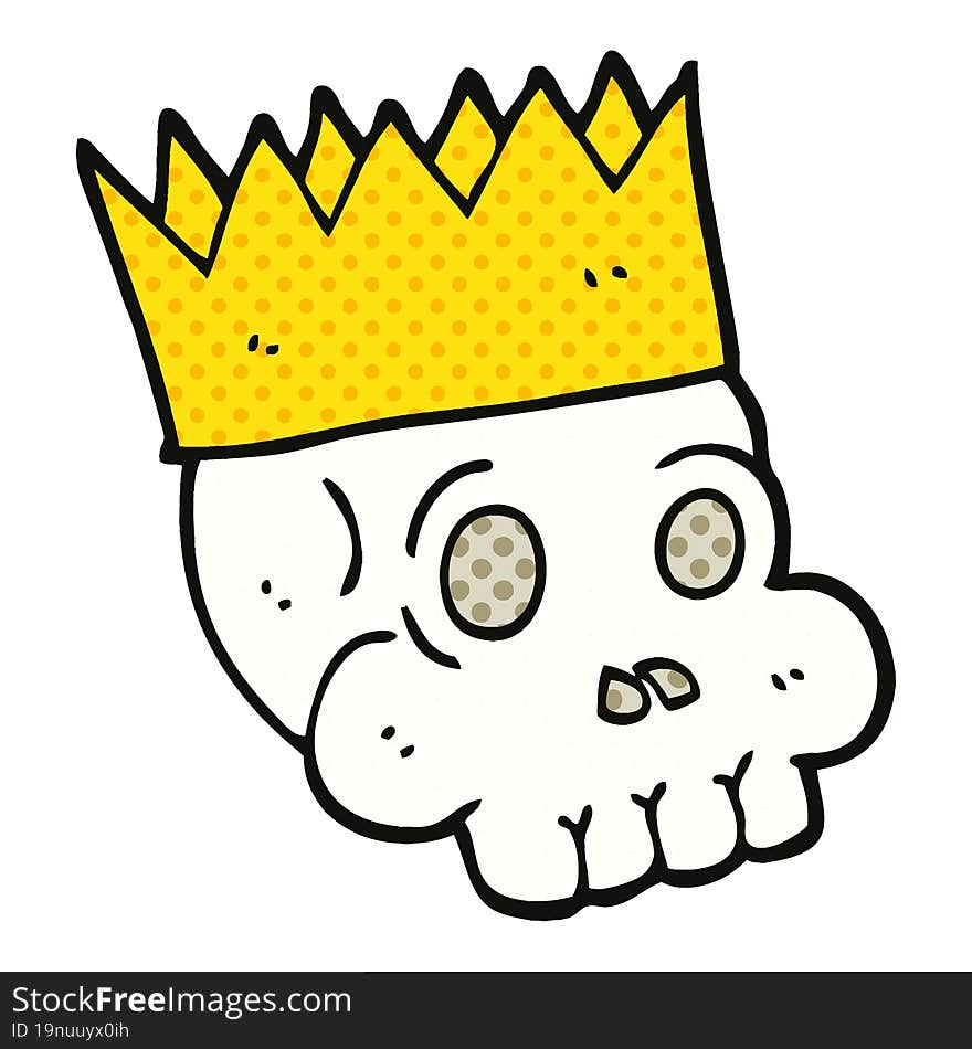 comic book style cartoon skull wearing crown