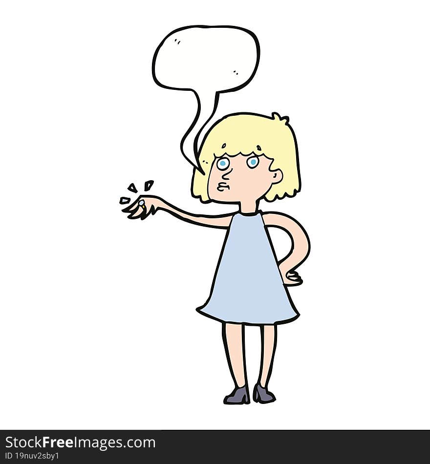 cartoon woman showing off engagement ring with speech bubble