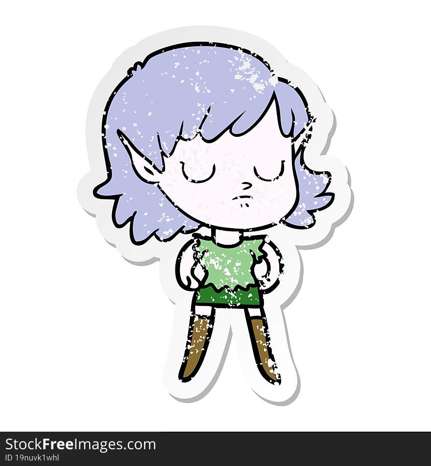 Distressed Sticker Of A Cartoon Elf Girl