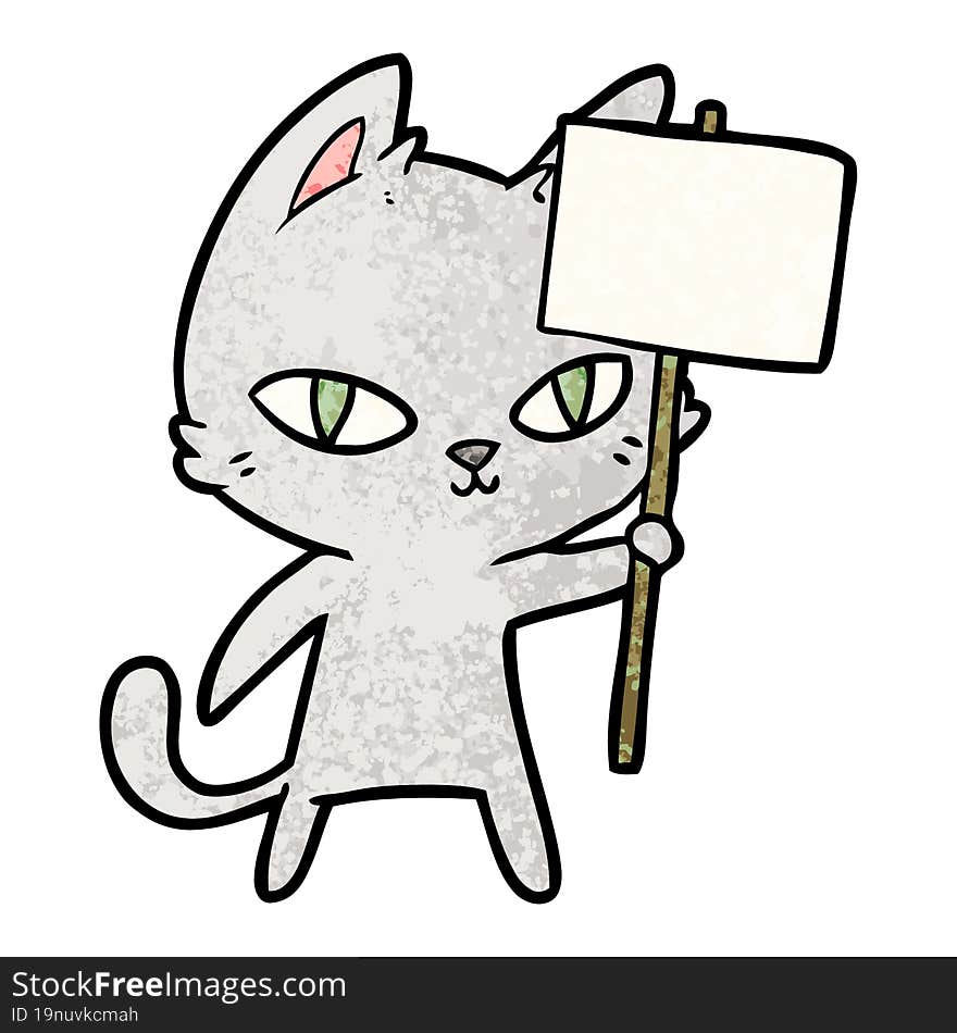 cartoon cat waving sign. cartoon cat waving sign