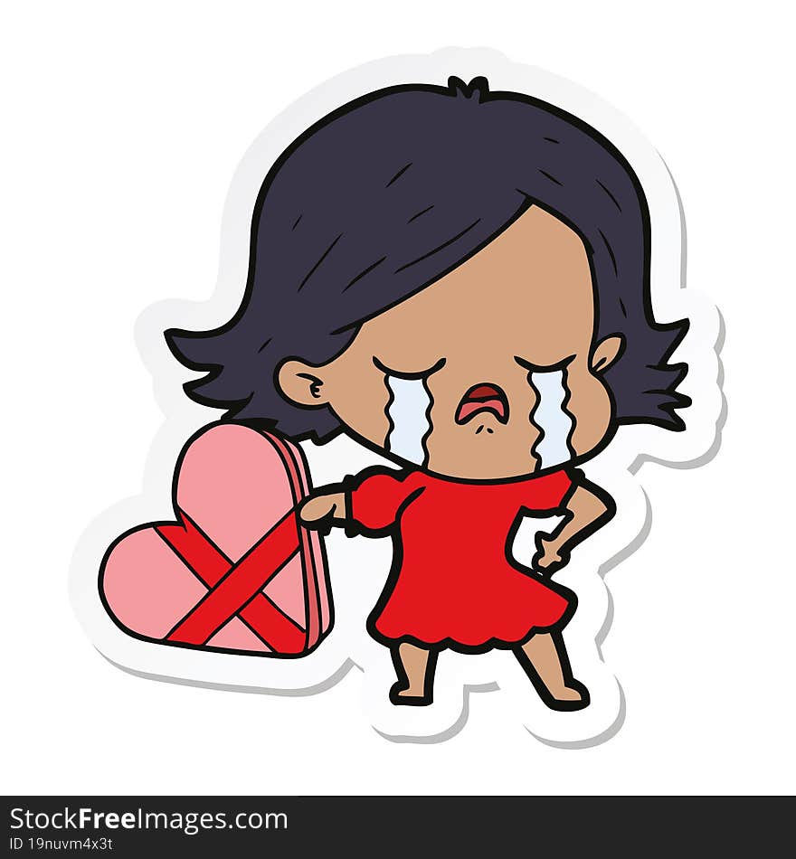 Sticker Of A Cartoon Girl Crying Over Valentines