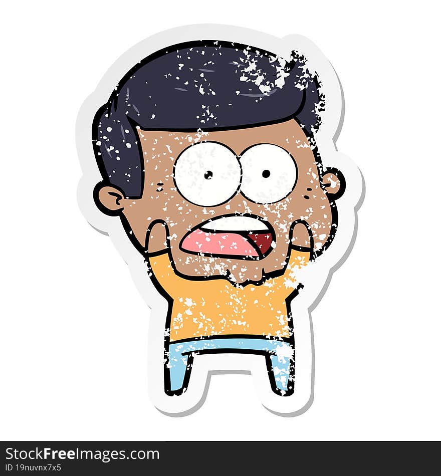 distressed sticker of a cartoon shocked man