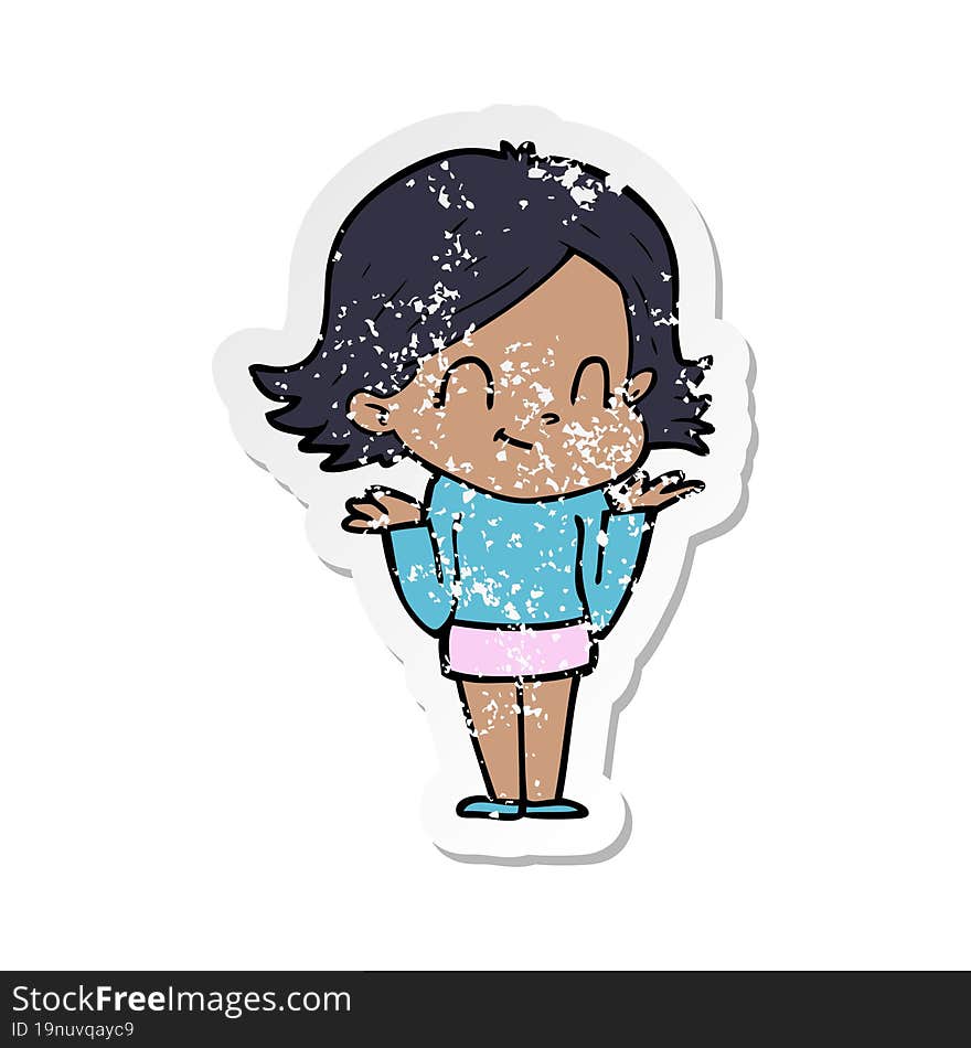 distressed sticker of a cartoon friendly girl