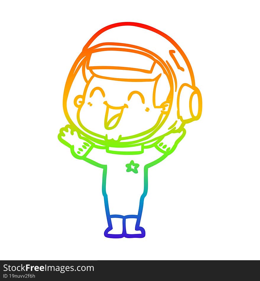 Rainbow Gradient Line Drawing Happy Cartoon Astronaut