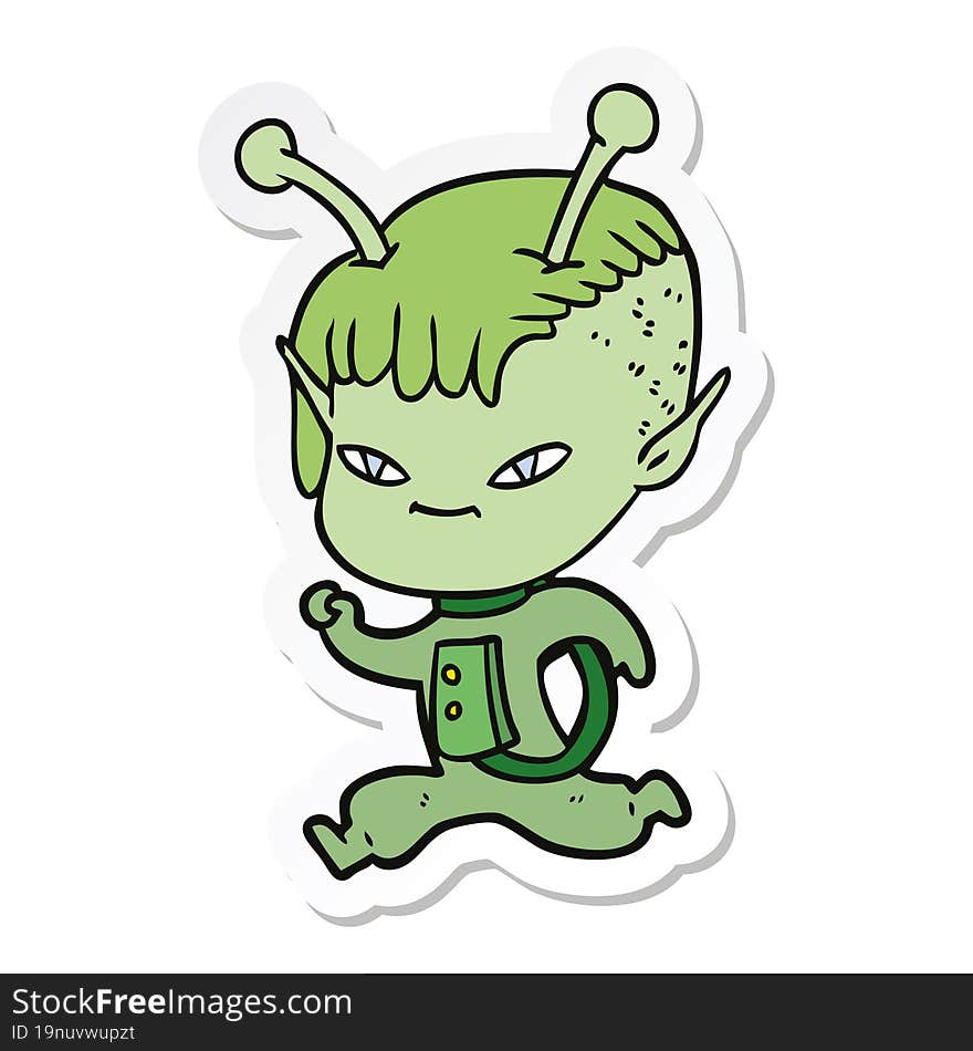 sticker of a cute cartoon alien girl