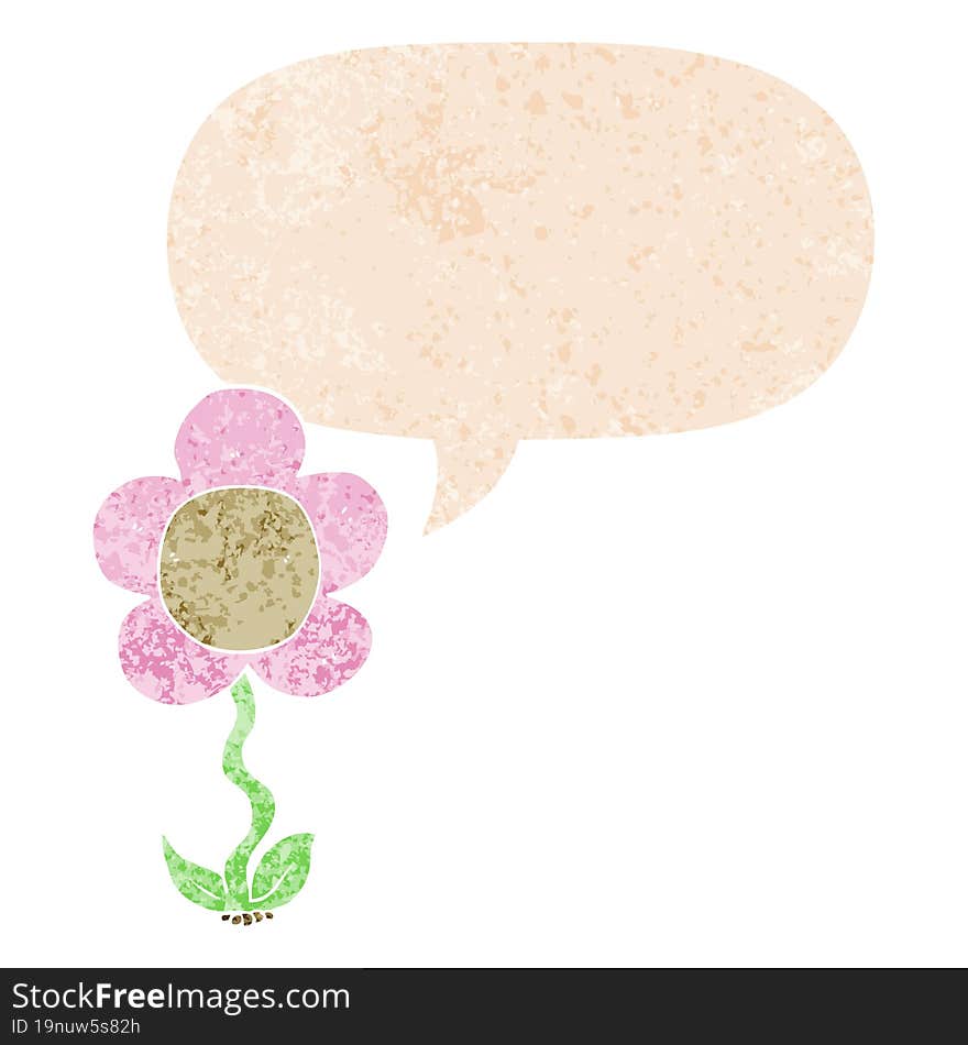 Cartoon Flower And Speech Bubble In Retro Textured Style