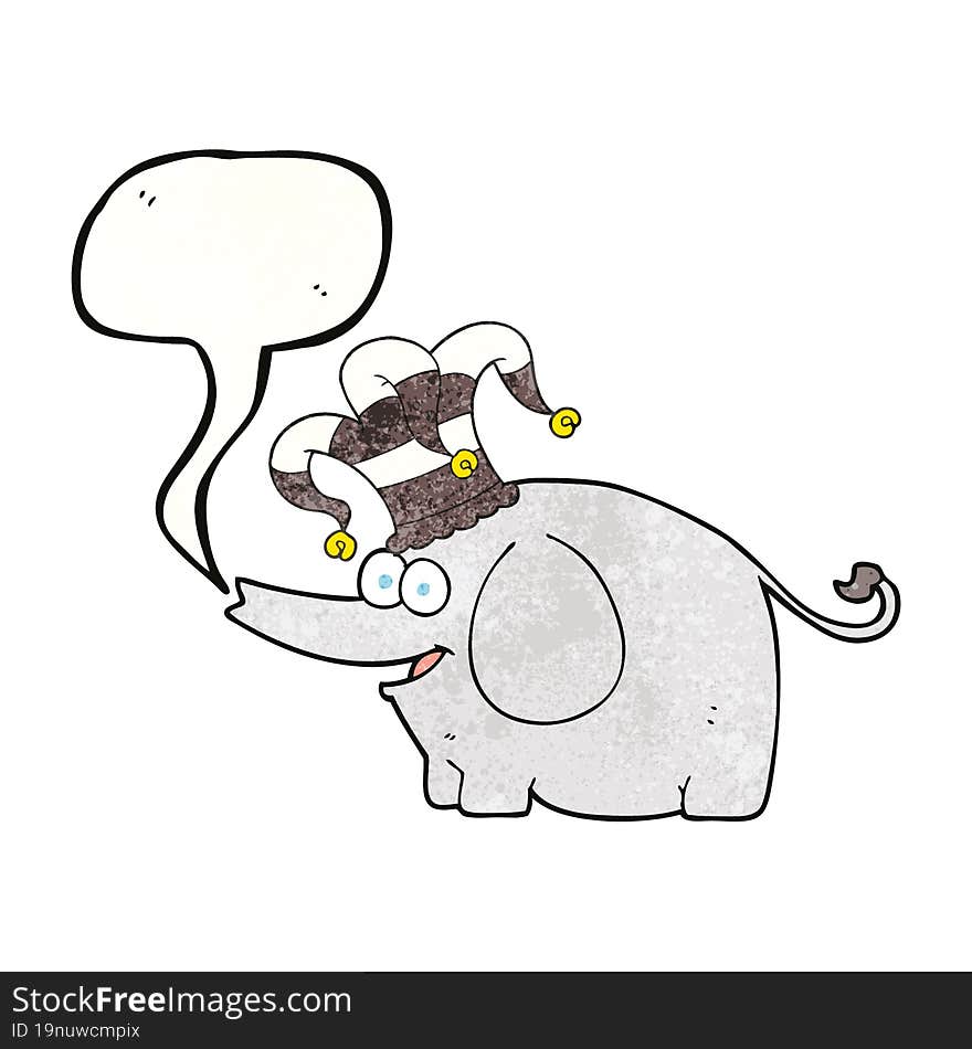 freehand speech bubble textured cartoon elephant wearing circus hat