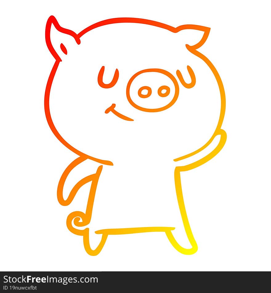 warm gradient line drawing of a happy cartoon pig