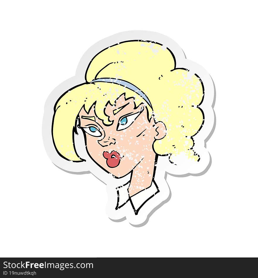 Retro Distressed Sticker Of A Cartoon Pretty Woman