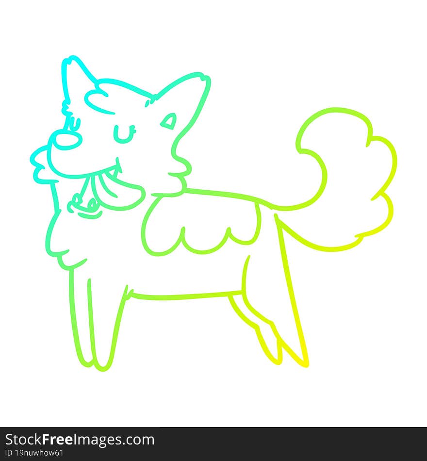 cold gradient line drawing cartoon happy dog