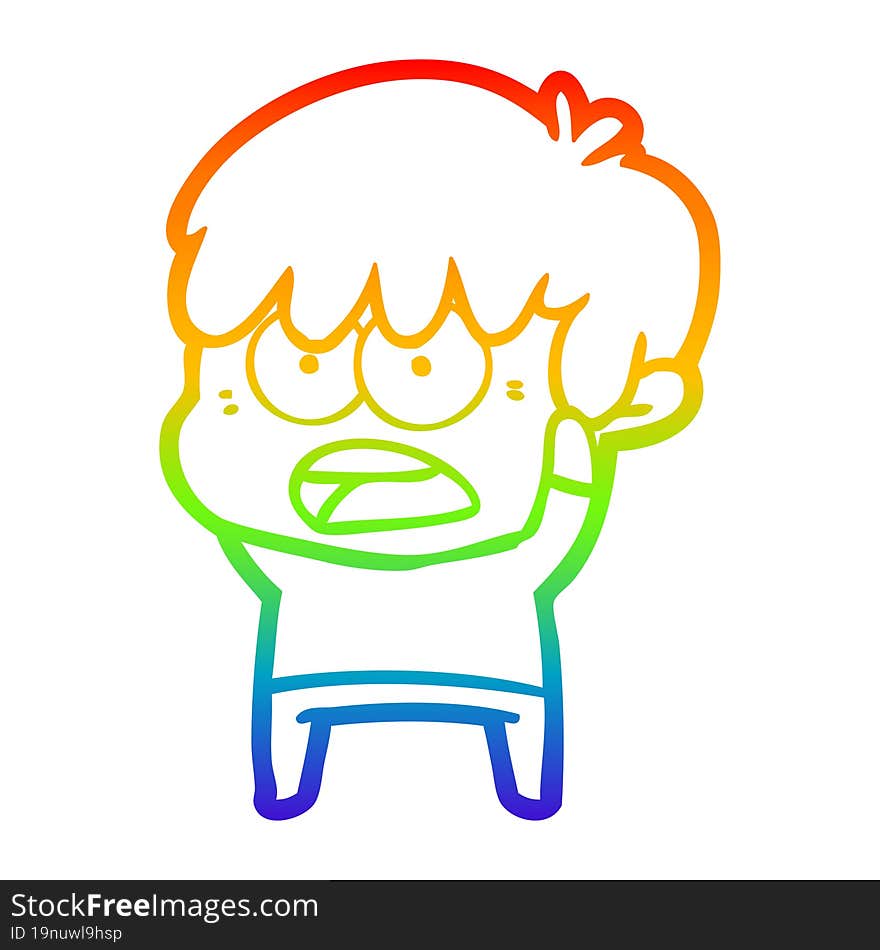 rainbow gradient line drawing worried cartoon boy