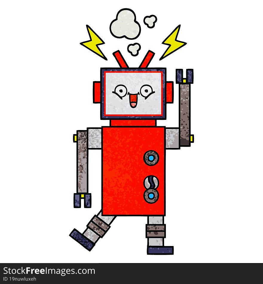 retro grunge texture cartoon of a robot