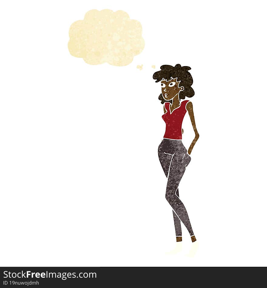 cartoon pretty woman  with thought bubble