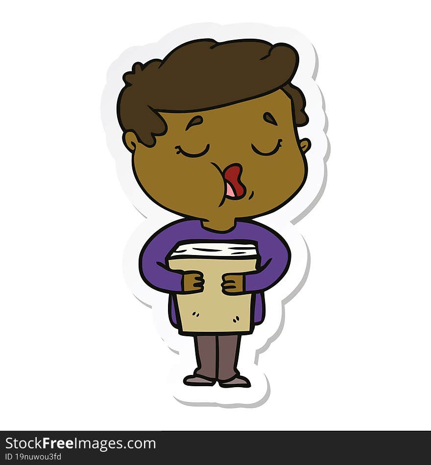 sticker of a cartoon man holding book and singing