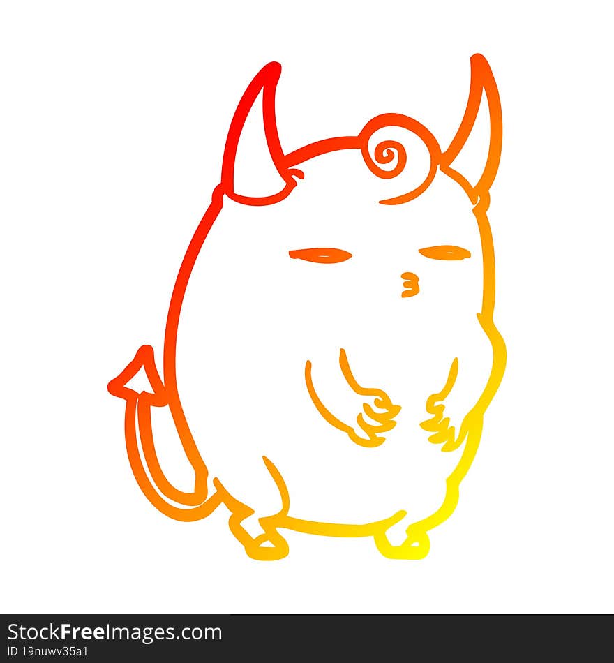 warm gradient line drawing of a fat little halloween devil