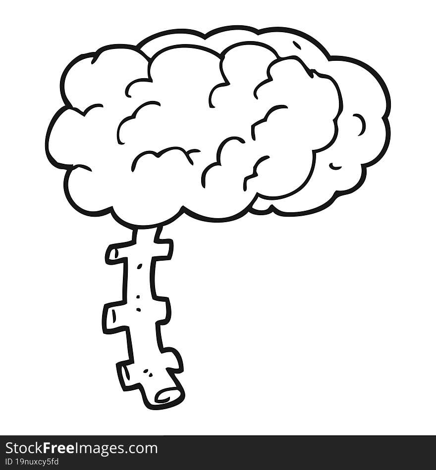 freehand drawn black and white cartoon brain