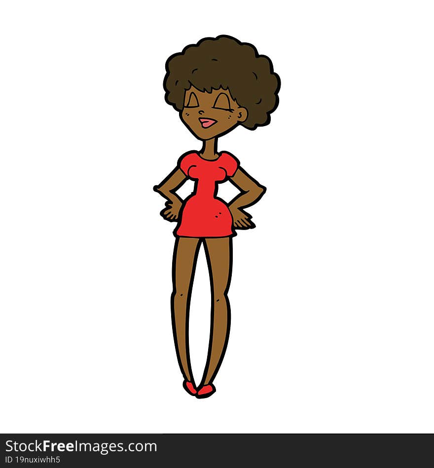 Cartoon Happy Woman With Hands On Hips