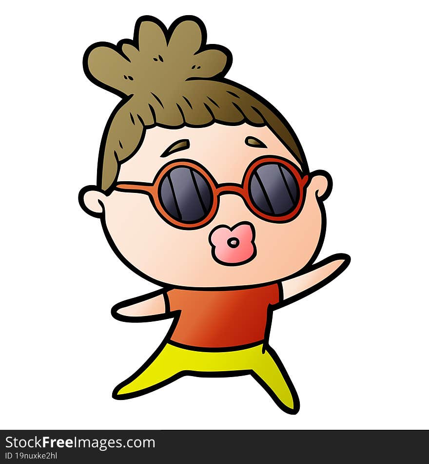 cartoon dancing woman wearing sunglasses. cartoon dancing woman wearing sunglasses