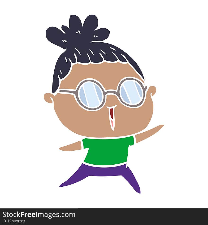 flat color style cartoon woman wearing spectacles