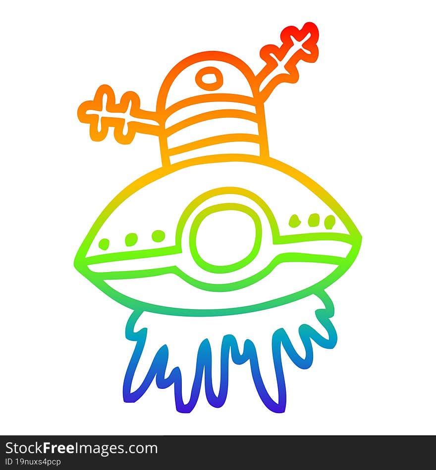 rainbow gradient line drawing cartoon alien spaceship