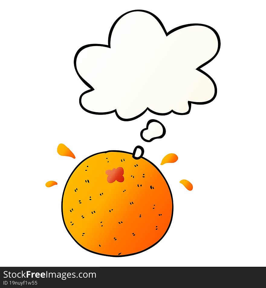 cartoon orange with thought bubble in smooth gradient style