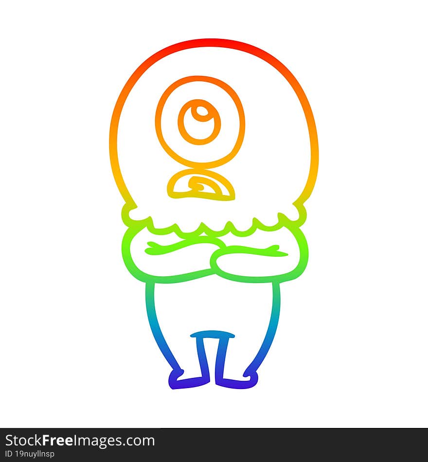 rainbow gradient line drawing cartoon cyclops alien spaceman